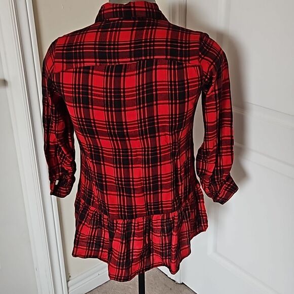 Japana Women's Buffalo Plaid Flannel Long Sleeves Button Down Shirt Medium Red - Picture 4 of 16